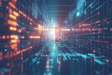 Fototapeta premium Abstract Digital Corridor: Exploring the Metaverse's Infinite Pathways