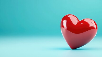 Obraz premium Shiny Red Heart Depicting Love On Cyan Colored Field