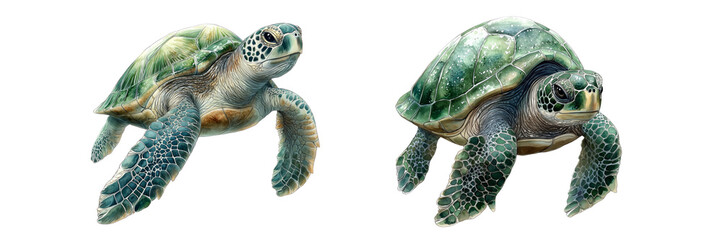 Fototapeta premium Sea turtle watercolor illustrator on a transparent background