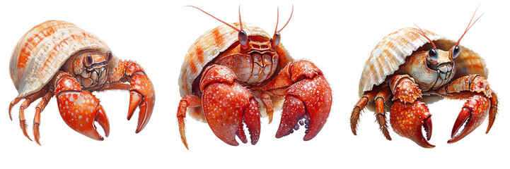Fototapeta premium Illustrator watercolor depicts hermit crabs on a transparent background in nature