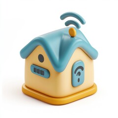 3D icon cartoon smart home hub with Wi-Fi connectivity, isolated on a white background --quality 2
