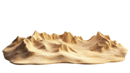 A digitally rendered 3D model of an abstract sand dune landscape, featuring irregular peaks and valleys.