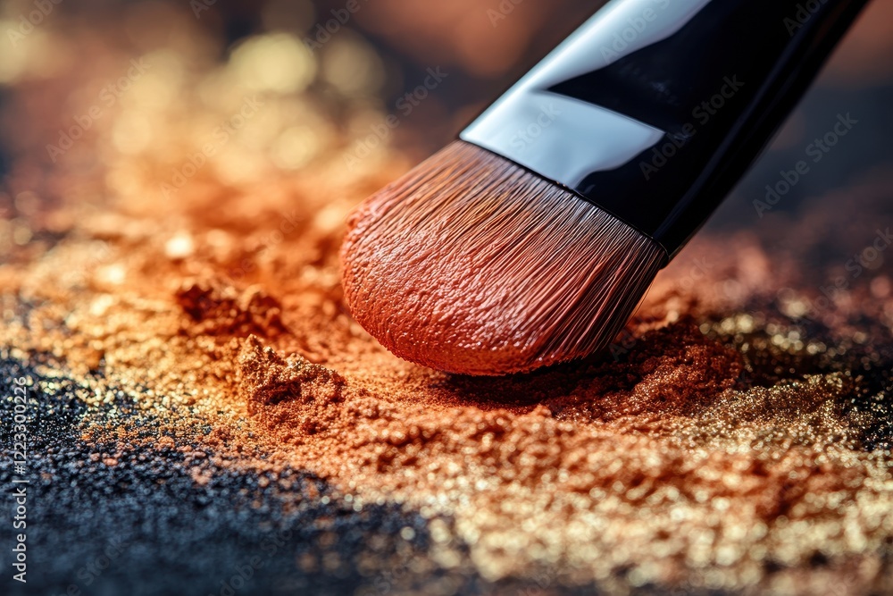 Poster close-up of a paintbrush applying vibrant hues on a canvas during an artistic creation in a creative