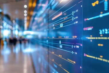 Visual representation of data analytics displayed on a wall in a modern office environment during daytime