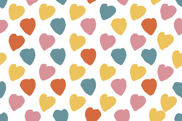Colorful heart patterns fill the canvas with playful shapes and bright hues, seamless pattern