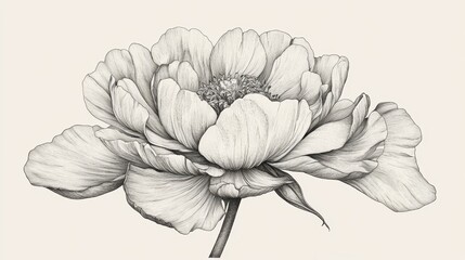 Intricate Line Drawing of a Single Blooming Peony