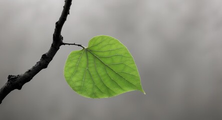 A close up of a green leaf on a tree branch.