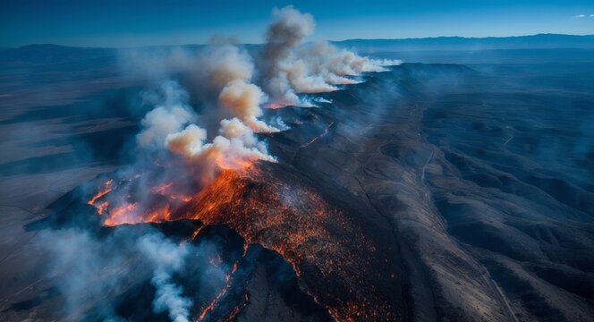 Aerial View of a Massive Wildfire Burning Across a Landscape