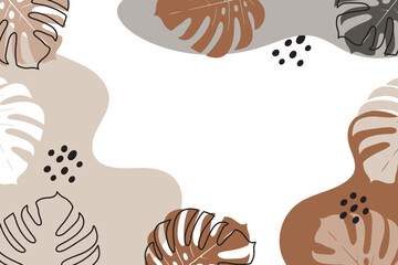 Background  With Monstera Leaves and Abstract Shapes.
