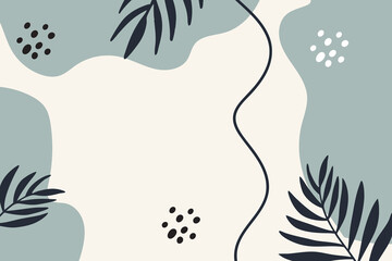 Background  With Monstera Leaves and Abstract Shapes.