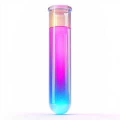 3D icon cartoon test tube filled with glowing neon liquid, isolated on a white background