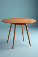 a close up of a table with a wooden base and a blue background