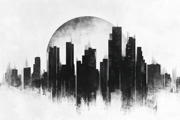 Monochromatic Cityscape Underneath a Large Gray Circle