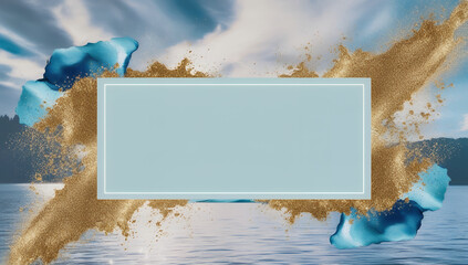 Lake green and ornate gold powder background, empty frame