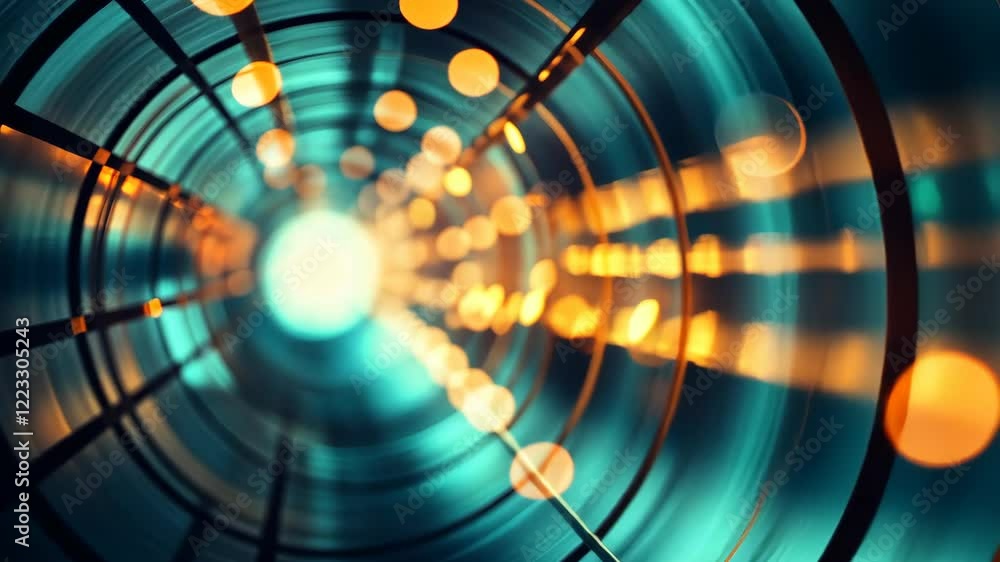 Poster swirling lights in a tunnel create a mesmerizing visual effect, showcasing vibrant colors and dynami