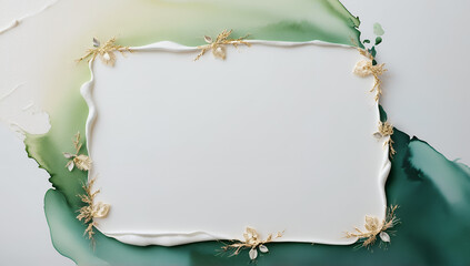 Lake green and gold embellishments frame