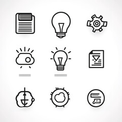 Collection of simple line icons for ideas, data, and innovation.