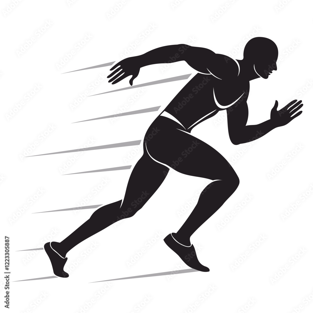 Poster man runner dynamic pose black silhouette vector illustration isolated on a transparent background