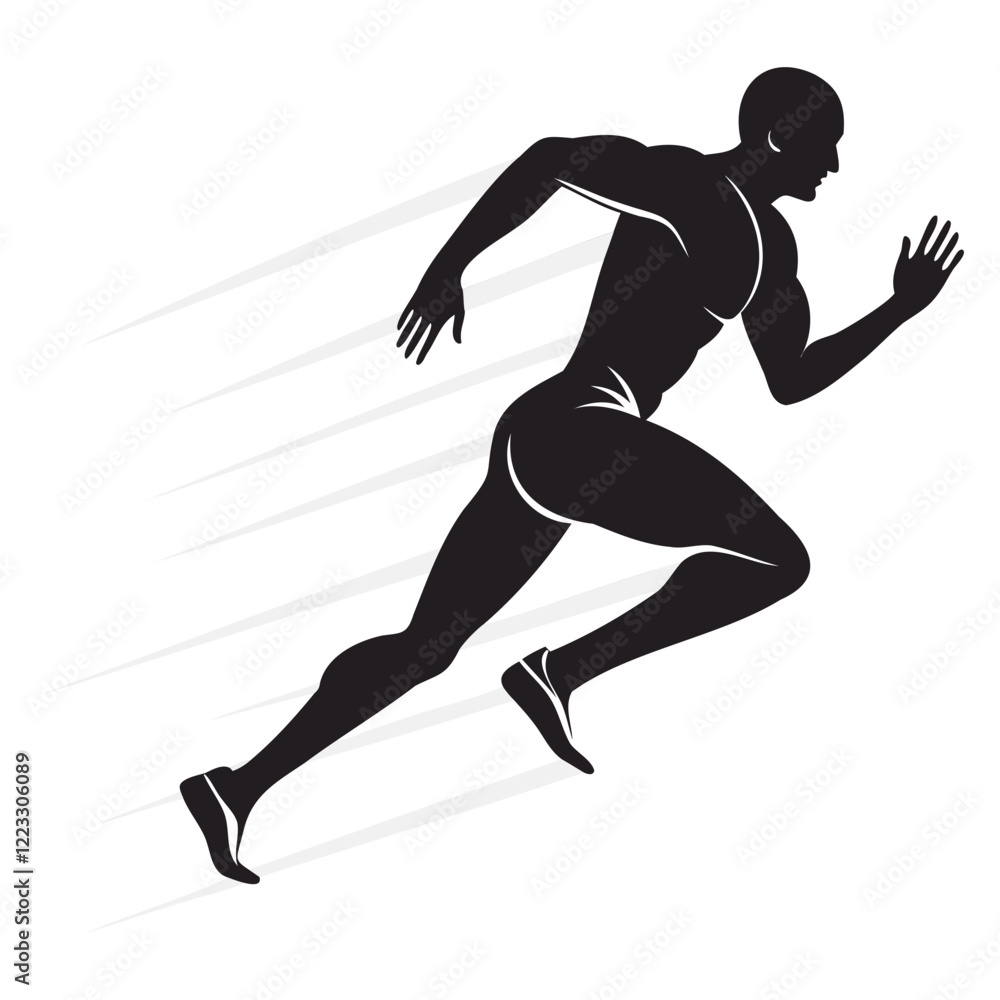 Poster man runner dynamic pose black silhouette vector illustration isolated on a transparent background