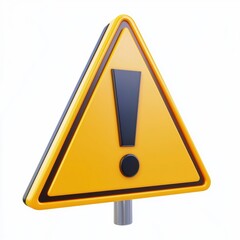3D icon cartoon warning sign with an exclamation mark, isolated on a white background --quality 2