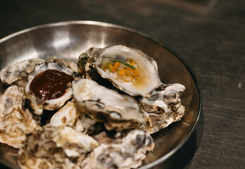 oysters in a metal bowl