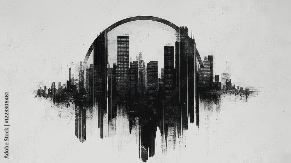 Poster abstract cityscape encapsulated within an arch