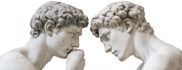 Set of marble statue philosophers isolated on transparent background