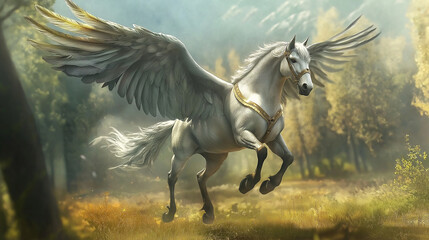 Ethereal scene of a flying horse soaring