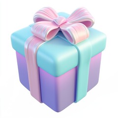 3D icon cartoon wrapped gift box with a big bow, isolated on a white background 