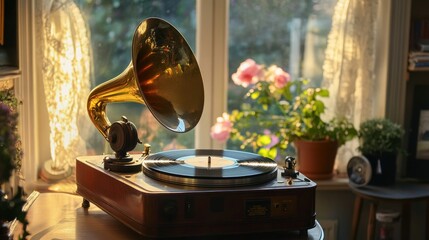 Golden Hour Gramophone: A Vintage Melody in Sunlight
