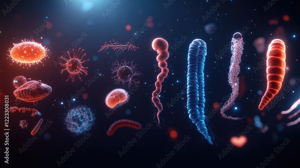 Poster exploring bacteria diversity in microscopic world laboratory scientific visualization digital enviro