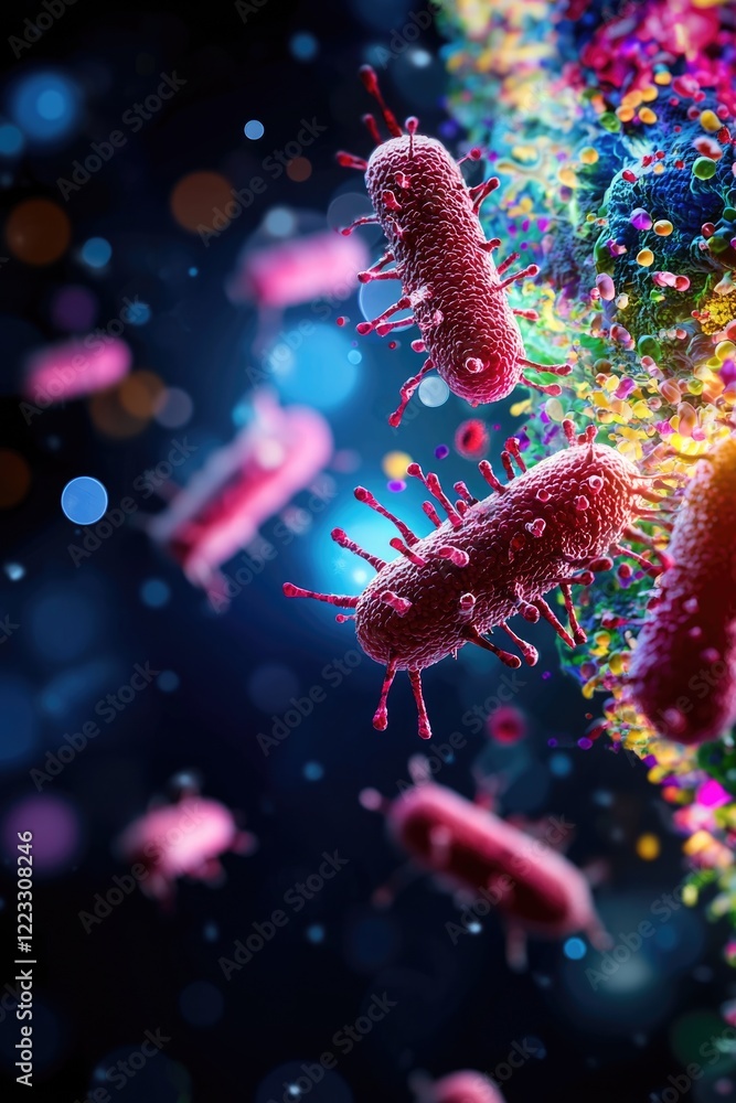 Aufkleber exploring the intricate world of bacteria microscopic life forms in a colorful environment captured 