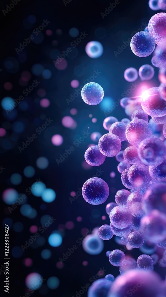 Poster exploring bacteria dynamics in abstract space digital artwork vibrant microbial environment scientif