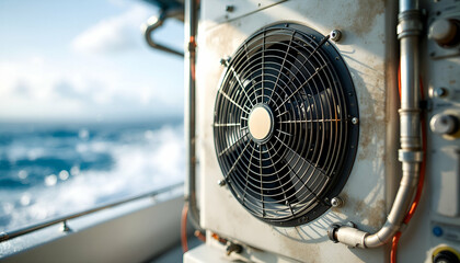 Boat AC Unit Fan Closeup Ocean View