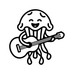 Vector of a cartoon octopus confidently playing the guitar.