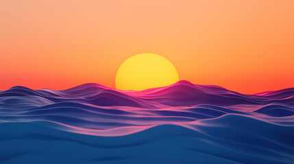 vibrant sunset over serene ocean with glowing waves creates peaceful atmosphere. sun sets on horizon, casting warm colors across sky and water, symbolizing tranquility and self growth