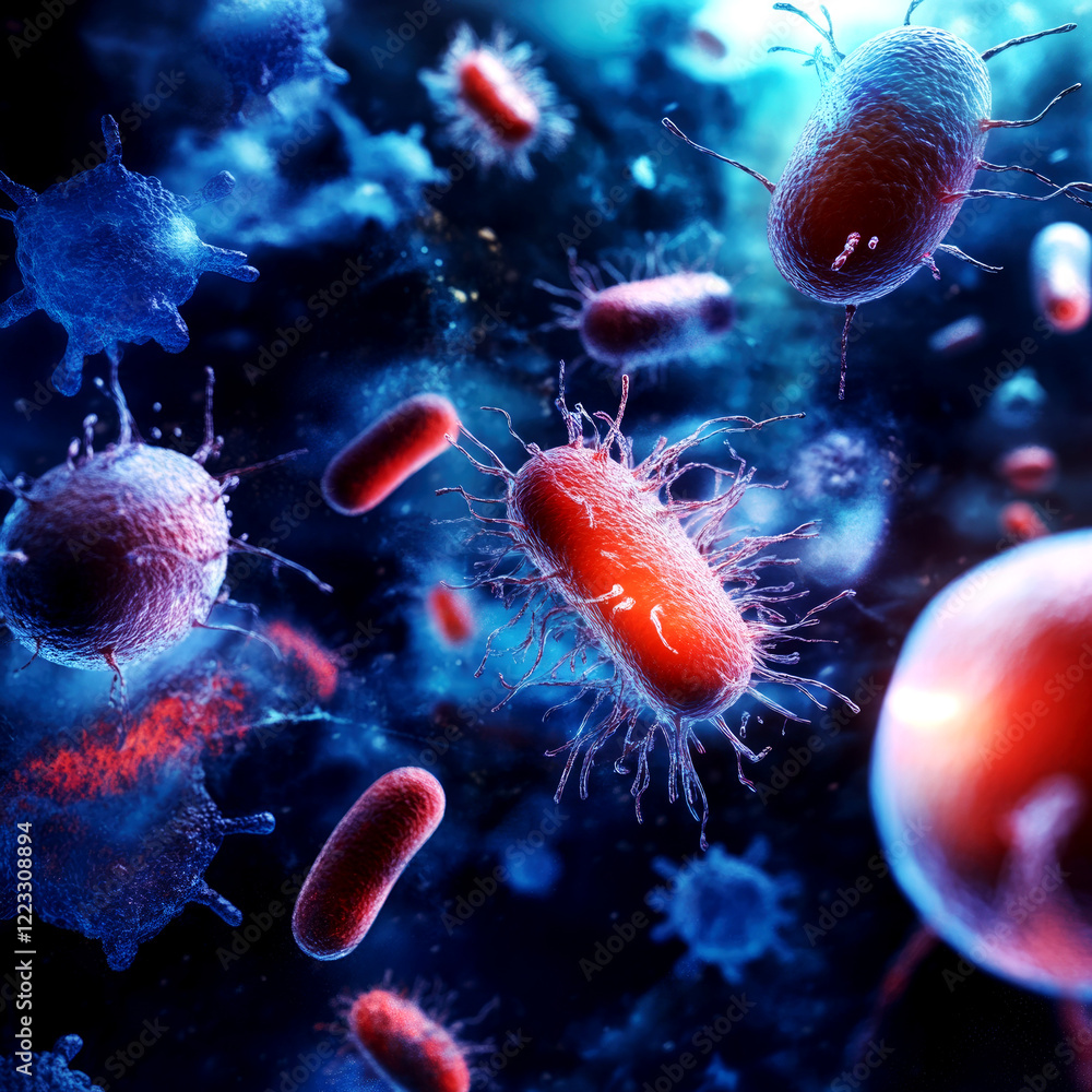 Poster exploring bacteria diversity in microbial ecosystems laboratory research scientific visualization cl