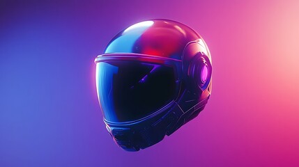 Futuristic Helmet Design in Vivid Purple and Blue Lighting