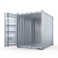 3D icon open metal container for industrial storage, isolated on a white background