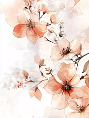 Delicate floral composition with delicate pastel flowers and filigree foliage on a light background, emphasizing elegance and tranquillity