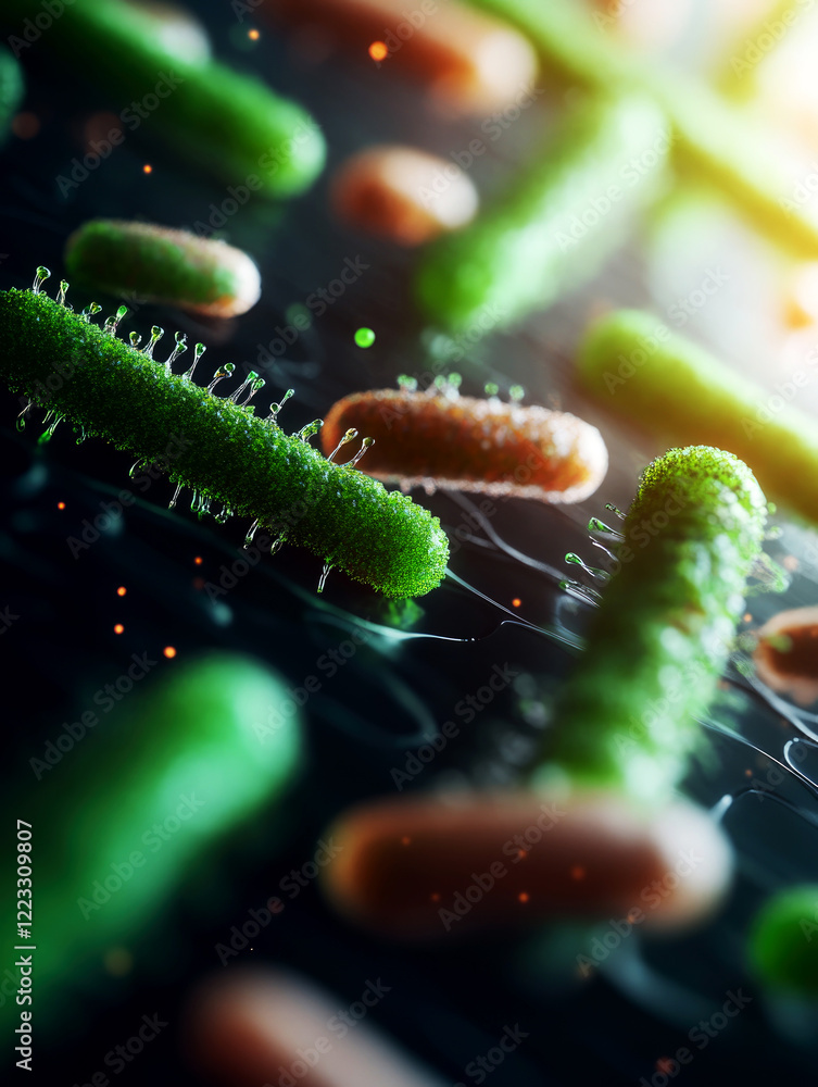 Aufkleber exploring bacteria diversity in a microscopic world close-up imagery of colorful microorganisms in a