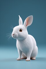 Obraz premium arafed white rabbit sitting on a blue surface with a blue background