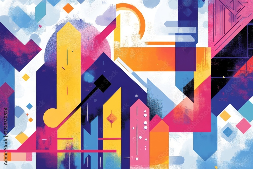 Poster abstract geometric colorful composition with vivid hues and dynamic shapes