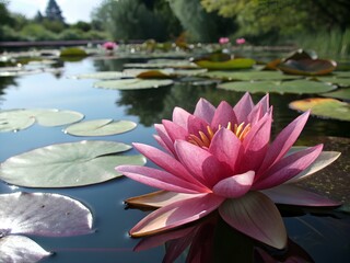 Water dark pink lily or lotus, aquatic plant of the genus Nymphaea, much appreciated in gardening 