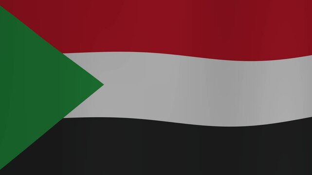 Sudanese flag flutters beautifully in the wind in close-up, presented in 3D animation with 4K resolution. This footage is of high quality to clearly show the details of the Sudanese national flag.