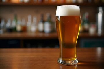 Non-alcoholic beer glass on bar counter symbolizes sober living choices