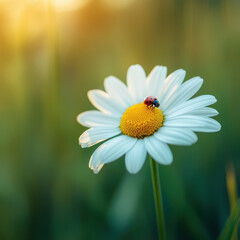 Obraz premium close up of daisy with ladybug resting on its vibrant petals, showcasing nature beauty
