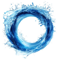 Blue water splash in circular shape isolated on white and transparent background
