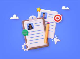 Human resource management and hiring concept. Job interview, recruitment agency vector illustration. 3D Vector Illustrations.