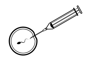 Outline illustration symbolizing IVF with a syringe and egg outline icon illustration